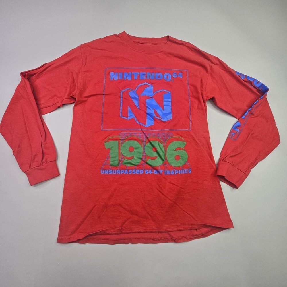 Nintendo 64 N64‎ Shirt Medium Red Long Sleeve 1996 Retro Graphic Logo 2019 Print